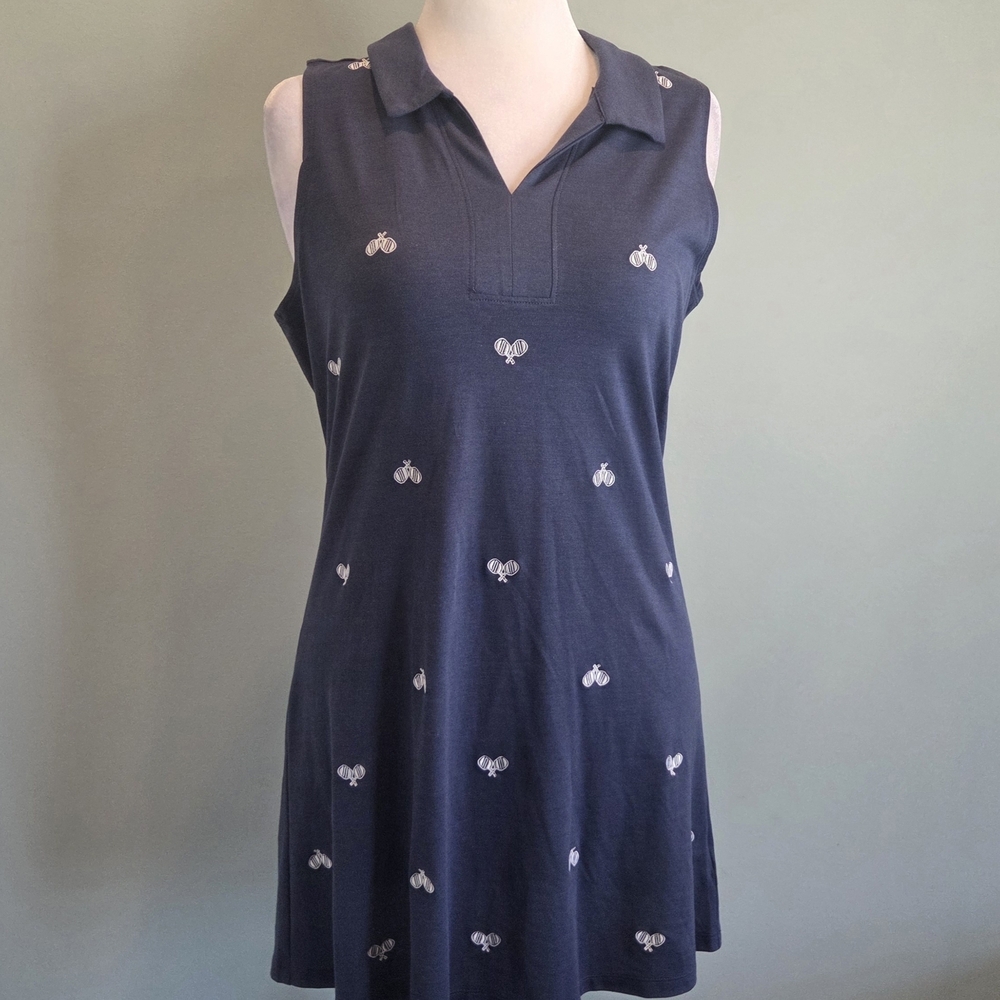 Sigrid Olsen Golf & Tennis Navy Sleeveless Polo Dress with Embroidery Large NWT - Picture 2 of 9